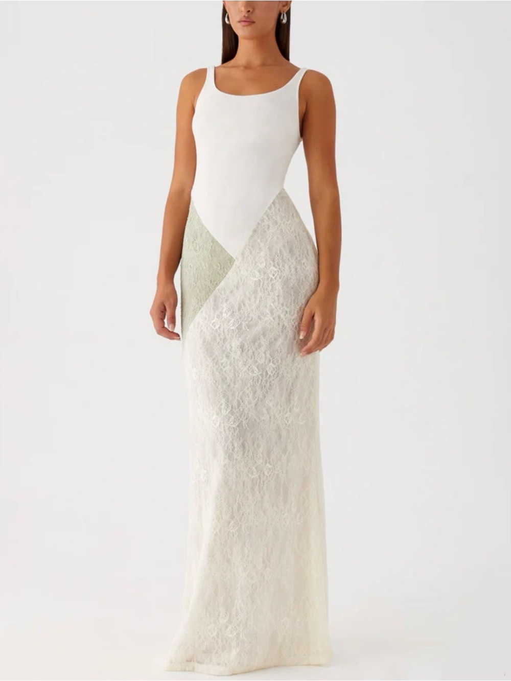 Peppermayo Twilight Dreams Maxi Dress 12 Ivory Green Lace Mesh Sheer - Picture 2 of 11